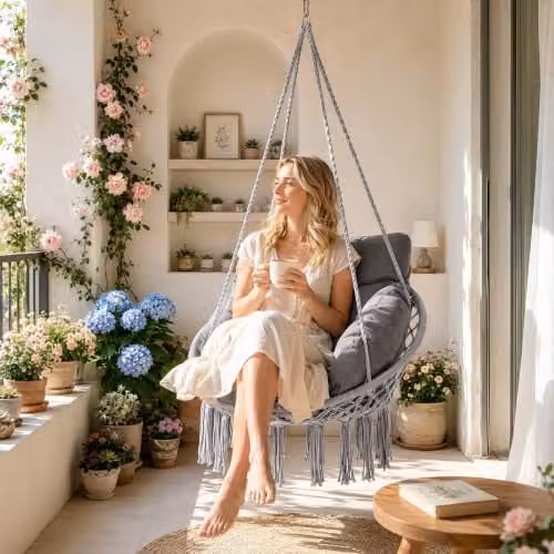 Outsunny Boho Egg Hanging Chair with Soft Cushion in Dark Grey, W/D/H: 120 x 80 x 60 cm – 5