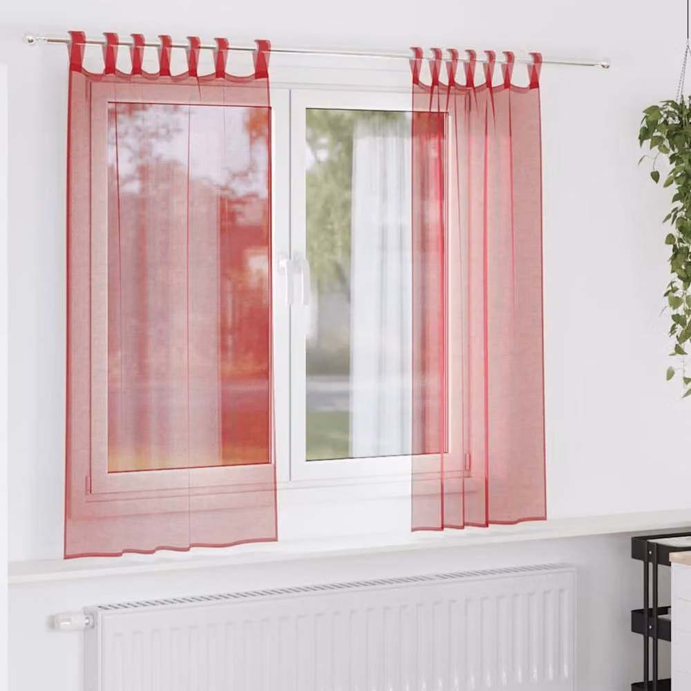 Berkfield Home Red Voile Fabric Panel Curtains with Tabs, 2 Pack, W: 140 cm, H: 175 cm – 2