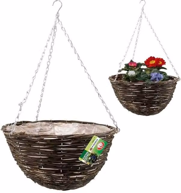 BARGAINS-GALORE Set of 2 Natural Rattan Wicker Hanging Baskets in Brown