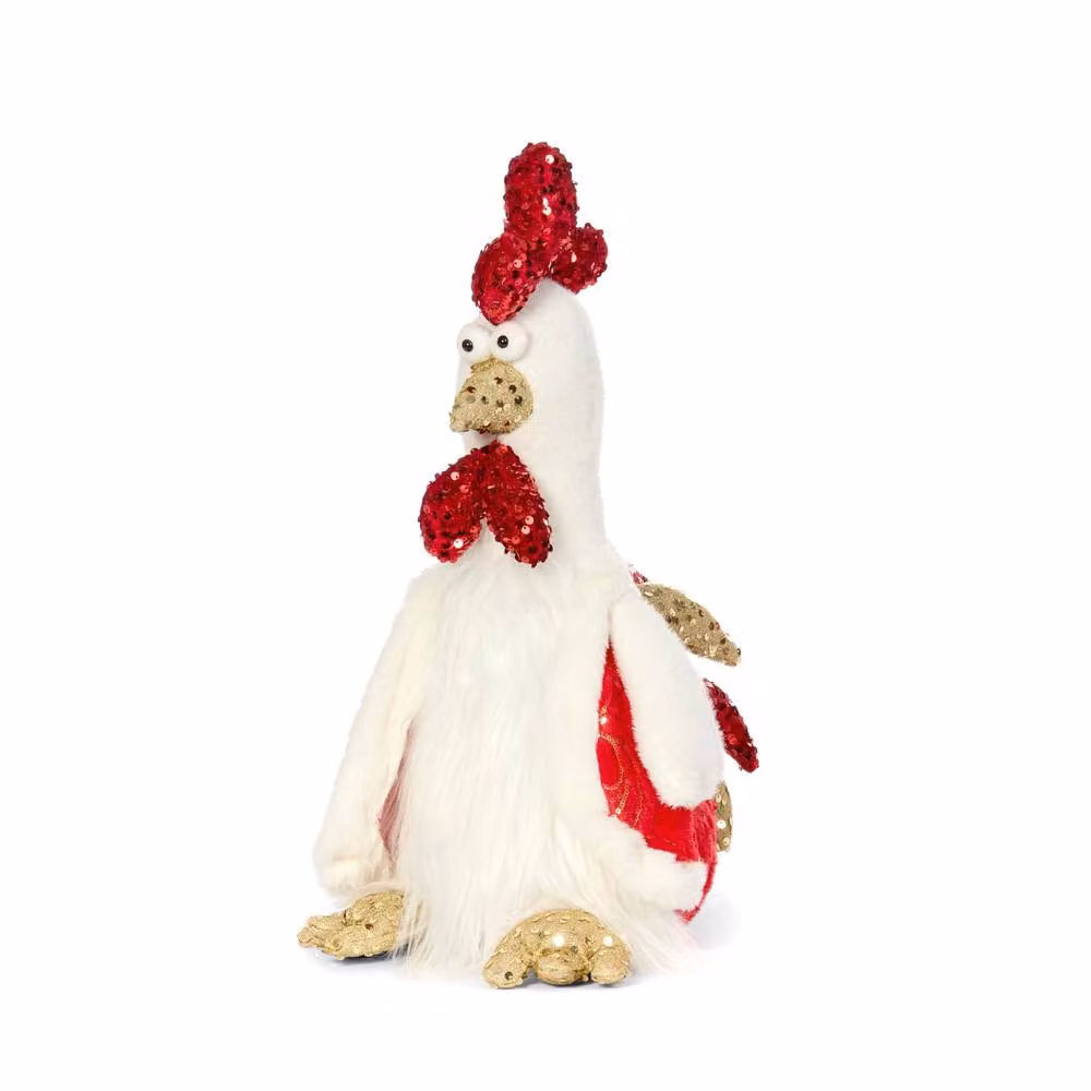 mysmartbuy Romeo Cluck Large White Festive Chicken Ornament with Rustic Textile Details, Height: 46 cm – 2
