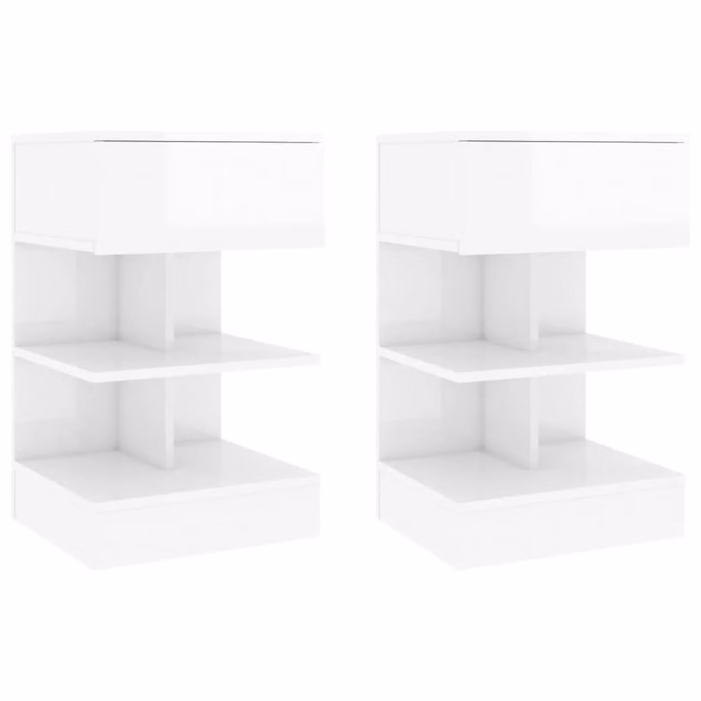 Berkfield Home Beautiful High Gloss White Bedside Cabinets, Set of 2, W/D/H: 40 x 35 x 65 cm – 2