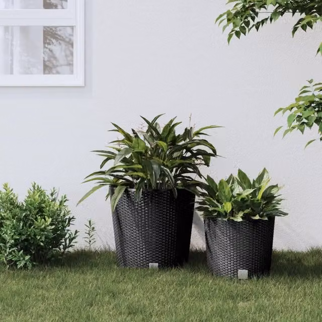 Berkfield Home Black Rattan Planter with Removable Anthracite Inner Tub, 35/37.5 L – 1