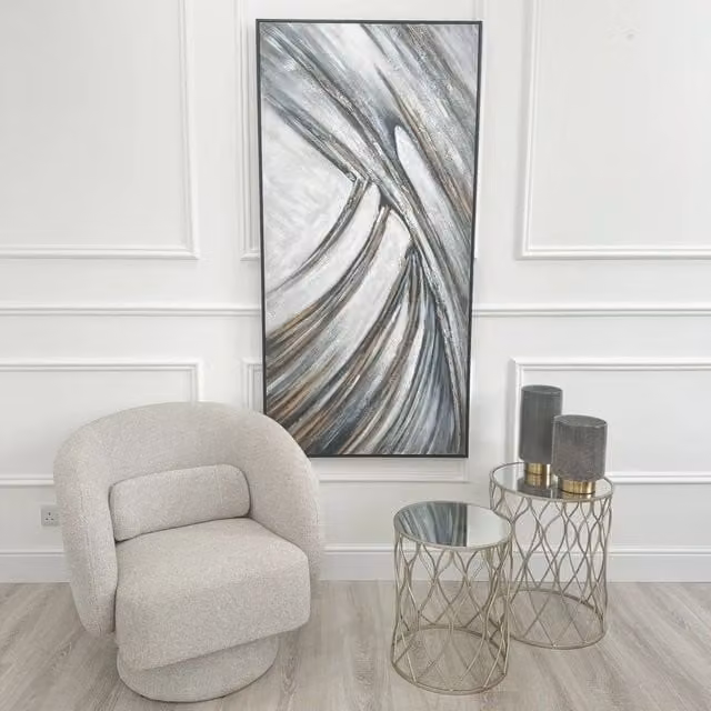 Modish Furnishing Abstract Monochrome Canvas Wall Art with Gold Accents in White, Black and Grey – 1