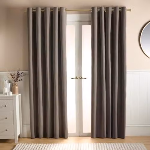 OHS Taupe Blackout Eyelet Curtains, Thermal Insulated Woven Texture Fabric, 2 Panels, W: 167 cm, H: 182 cm
