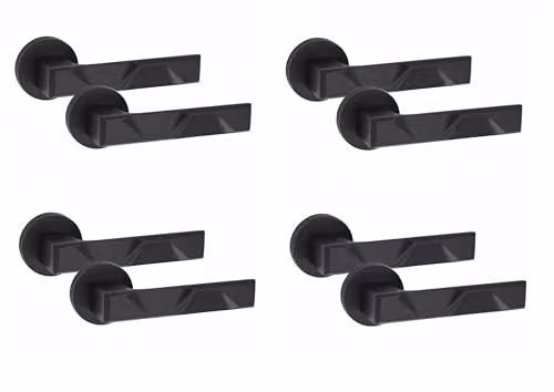 Golden Grace Nova Door Handles on Round Rose, Matt Black Finish, 4 Pairs – 1