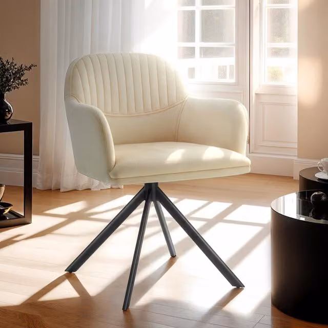 Tectake Upholstered Rotatable Armchair with High Backrest in Black, Yellow and Beige