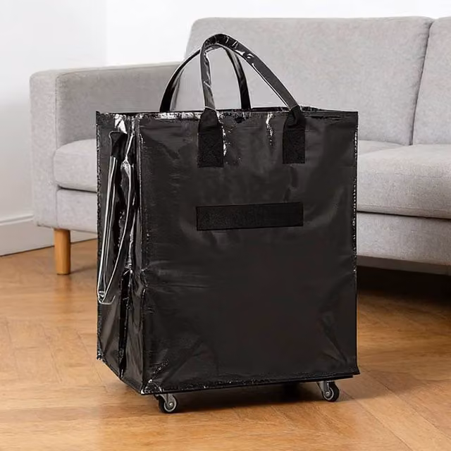 Ventryn Oversized Folding Shopping Cart Bag with Wheels in Black – 1
