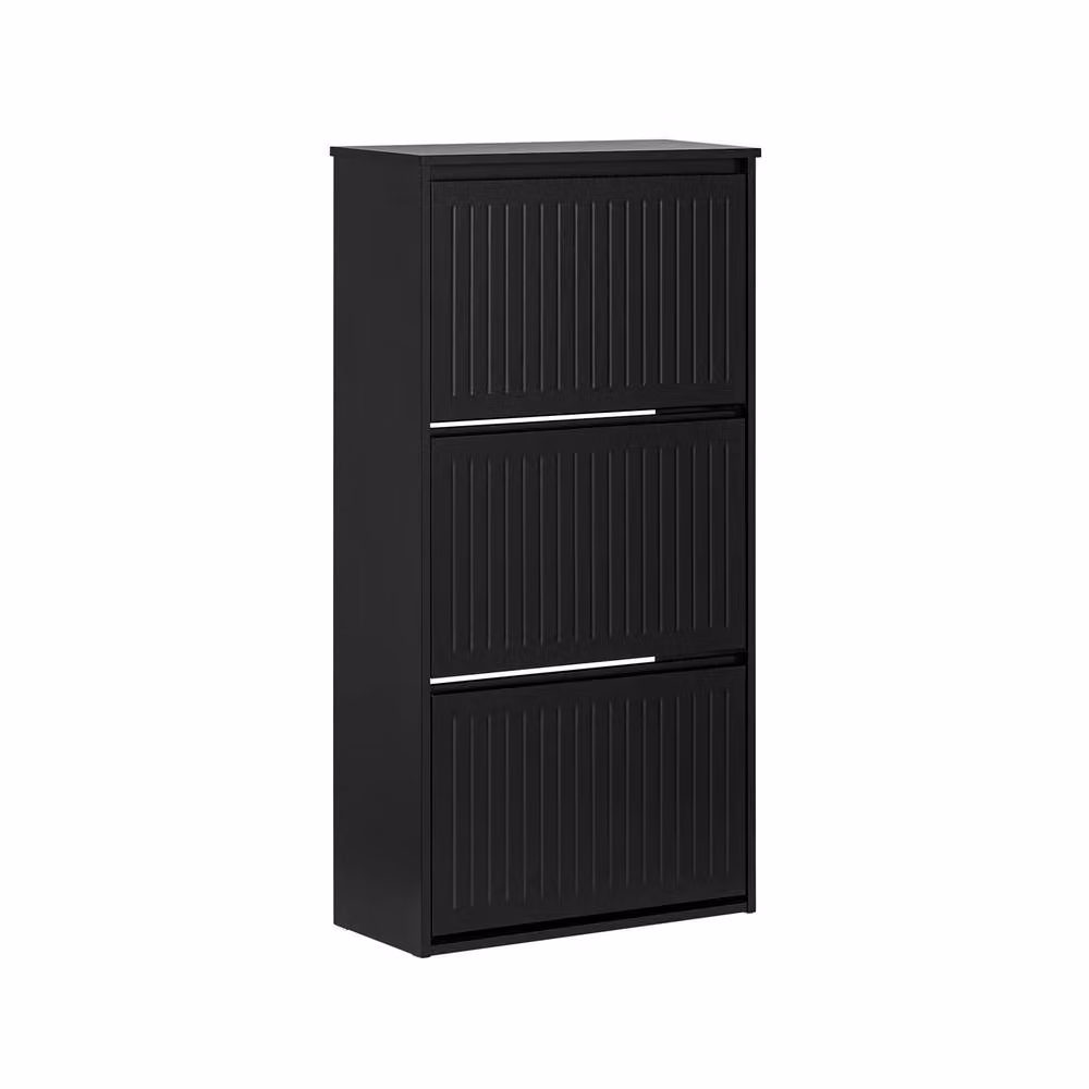SoBuy Slim Modern Shoe Cabinet in Black with Tilting Compartments and Internal Shelves – 2