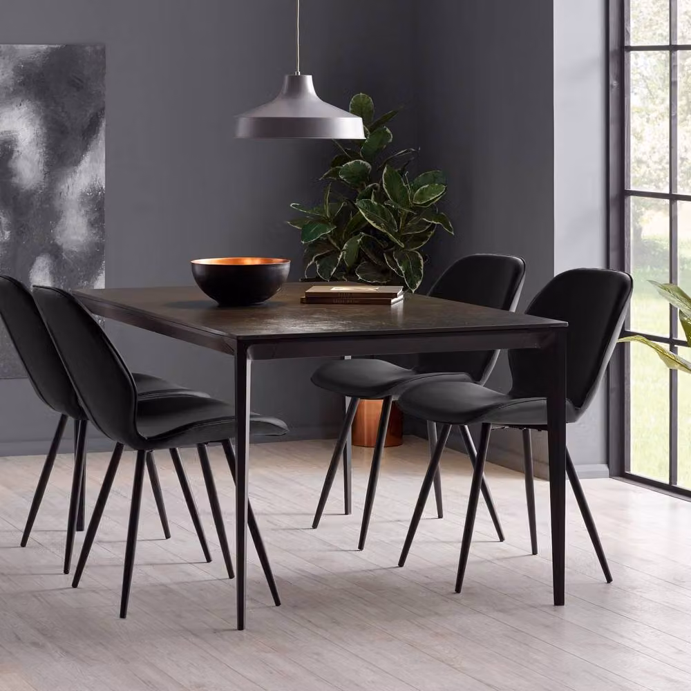 Cheshire Elmdale Modern Dining Chairs, Set of 2, Black Synthetic Leather and Metal – 4