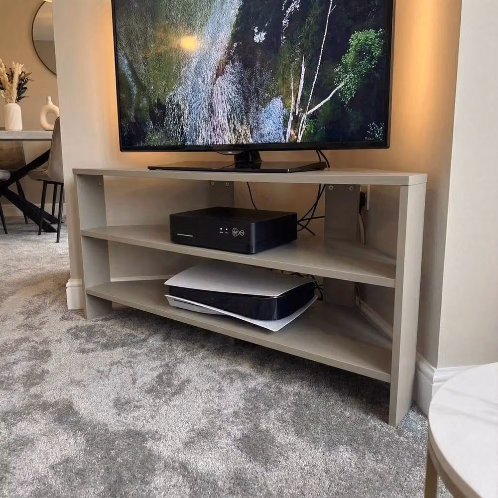 VOGREX Modern Corner TV Unit with Two Tier Shelving in Grey Matt, W/D/H: 110 x 45 x 36 cm – 2