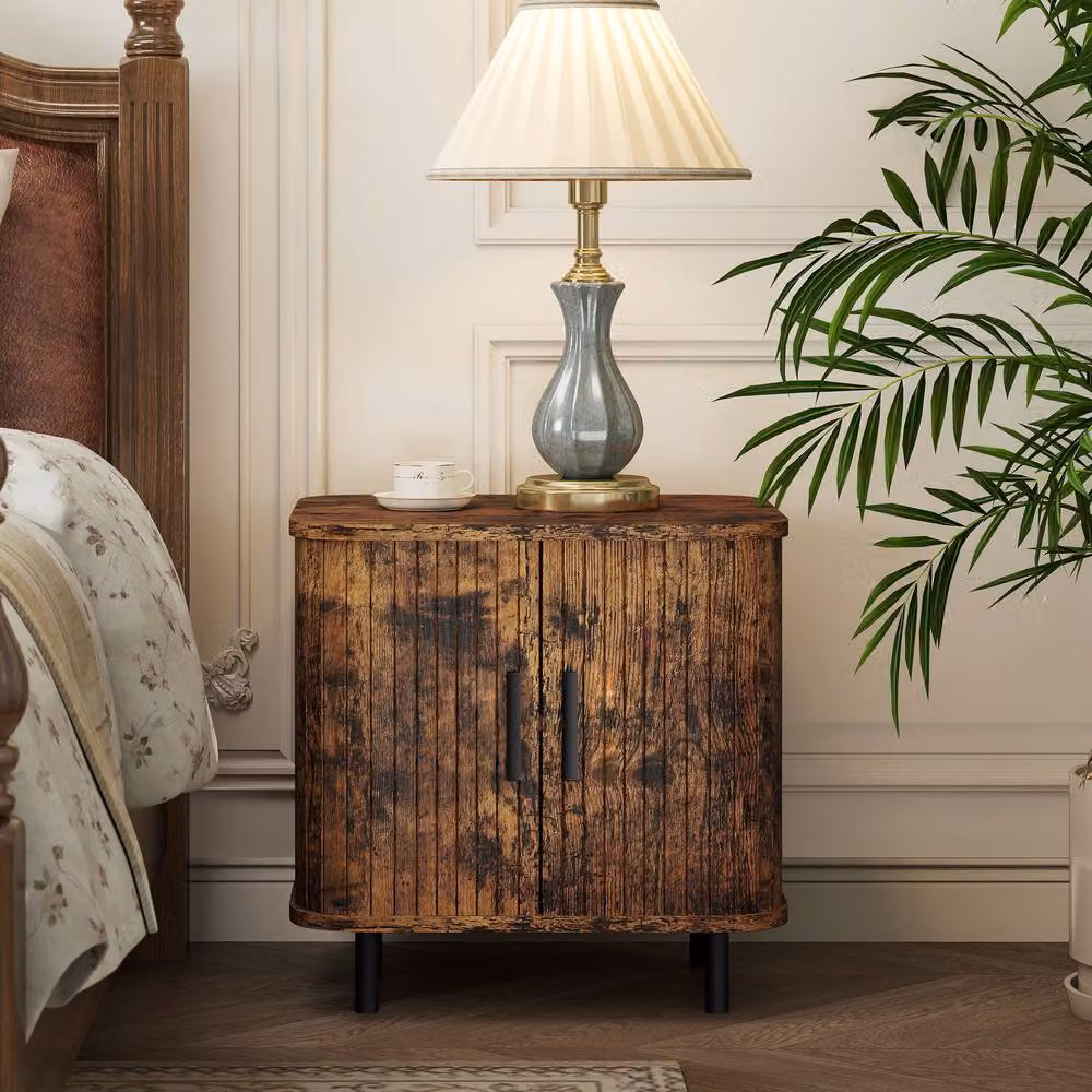 STILVORA Bedside Table with Sliding Doors in Rustic Brown – 2