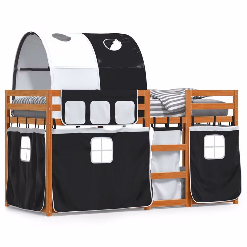 Berkfield Home Single Bunk Bed in White and Black Solid Pine Wood, W/D/H: 90 x 190 cm – 2