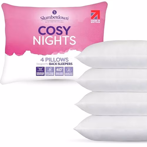 Slumberdown Cosy Nights Medium Support Bed Pillows, 4 Pack, White, W: 74 cm, H: 48 cm – 1