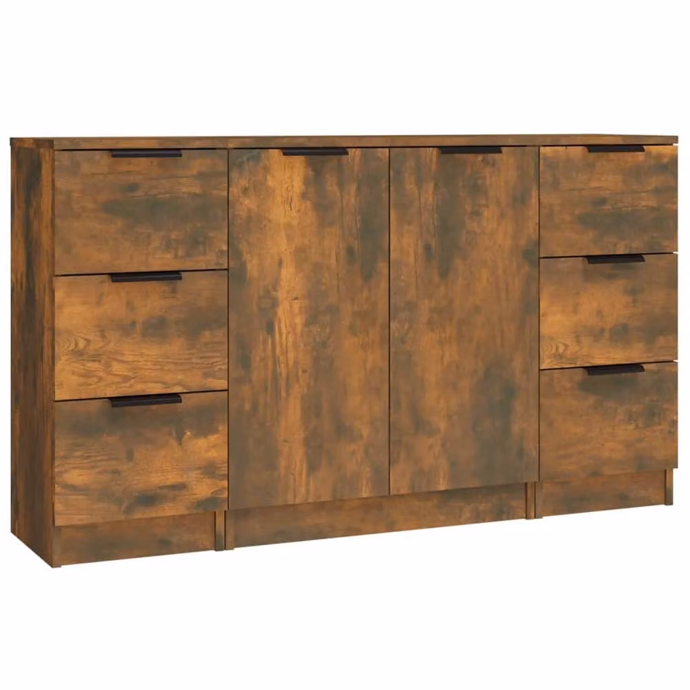Berkfield Home 3-Piece Smoked Oak Sideboard Set in Brown, Engineered Wood – 2