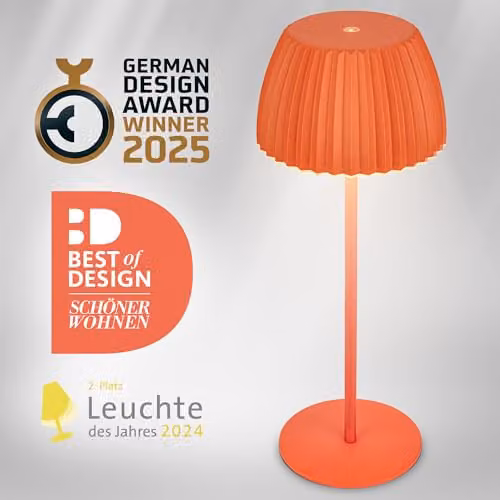 Briloner Riffle Rechargeable LED Table Lamp IP44, Dimmable and Height Adjustable, Orange, H 36.5 x W 14.5 cm – 6