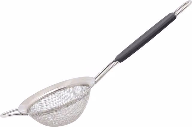 Buckingham Fine Mesh Round Sieve Strainer in Stainless Steel with Black Handle, Silver, Diameter: 8 cm