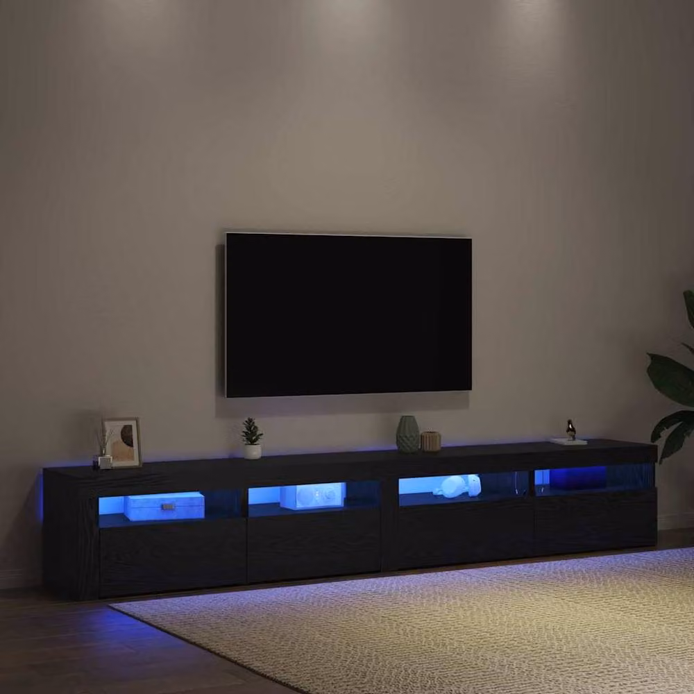 Berkfield Home 3 Piece Modern Black Oak TV Cabinet Set with Integrated LED Lighting and MDF Construction – 5