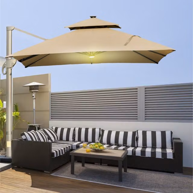 Outsunny Roma Cantilever Parasol, Khaki