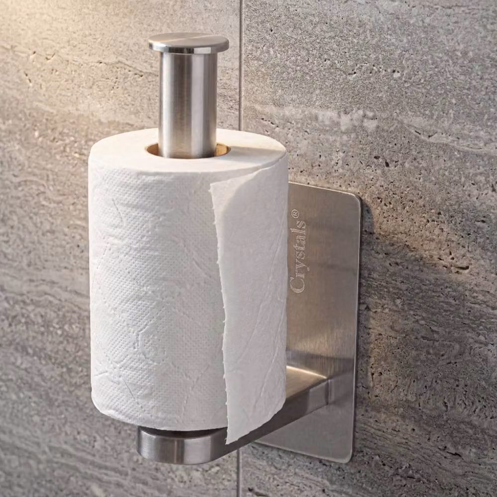 Crystals Stainless Steel Self Adhesive Wall Mount Toilet Roll Holder in Metallic Silver – 2