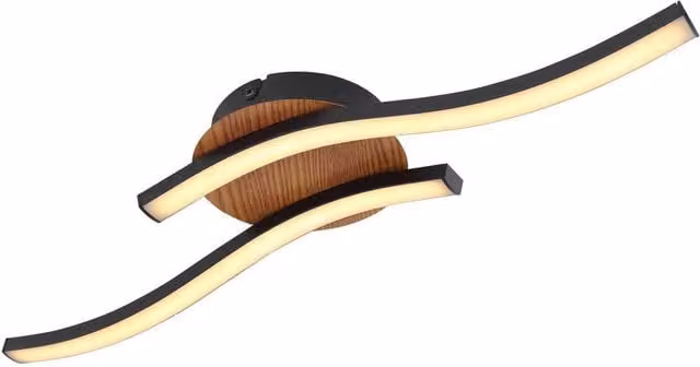 Netlighting Evita Integrated LED Semi Flush Ceiling Light in Black and Wood with Warm White 3000K Light