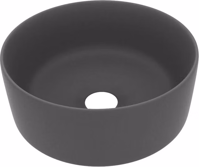 Berkfield Home Luxury Round Ceramic Wash Basin in Matt Dark Grey, W/D/H: 40 x 40 x 15 cm