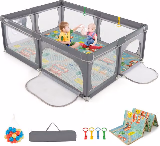 Costway Baby Activity Center Playpen with Mat, Grey
