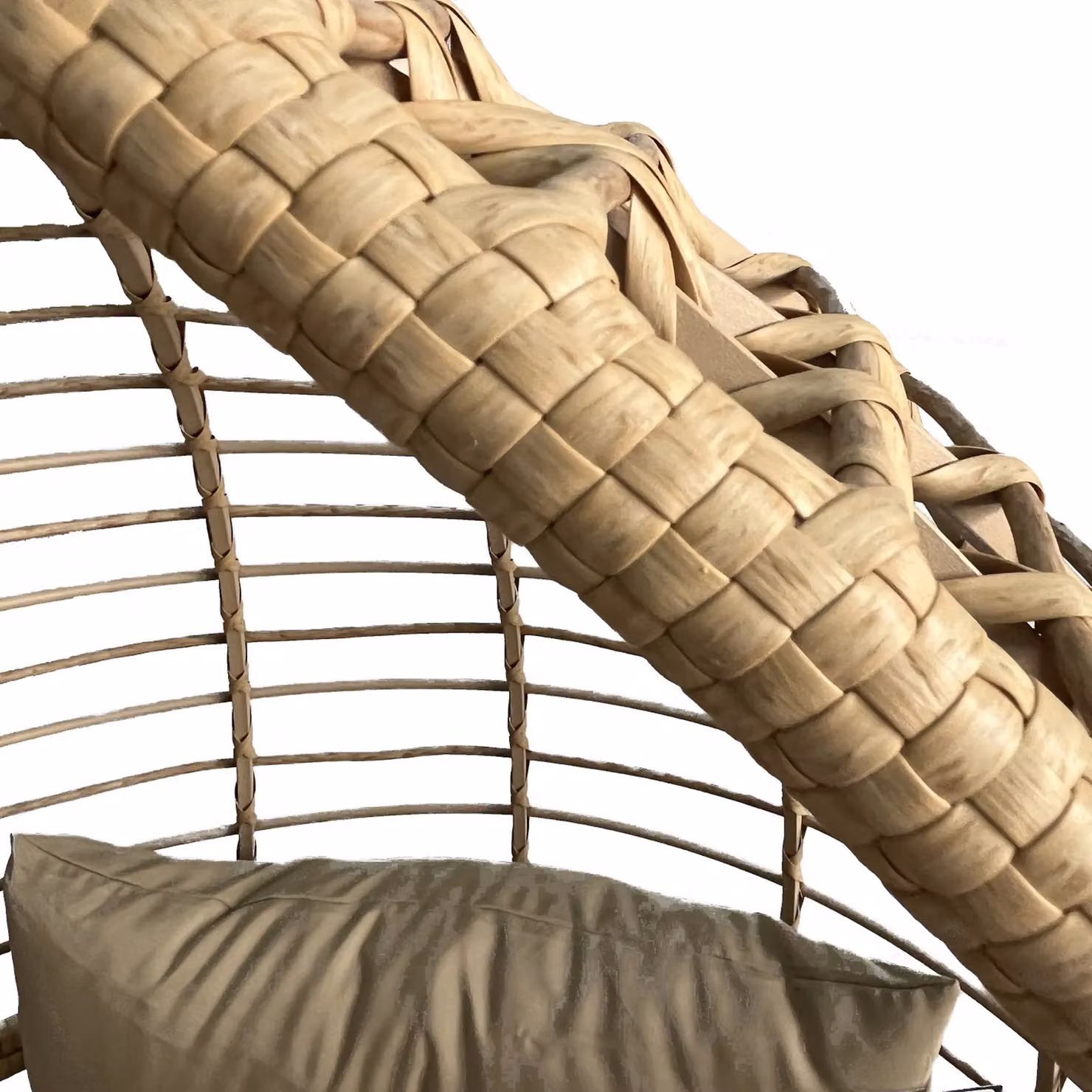 FURNITURE ONE Rattan Standing Egg Chair with Removable Water-Resistant Cushions and Metal Frame in Light Brown – 3