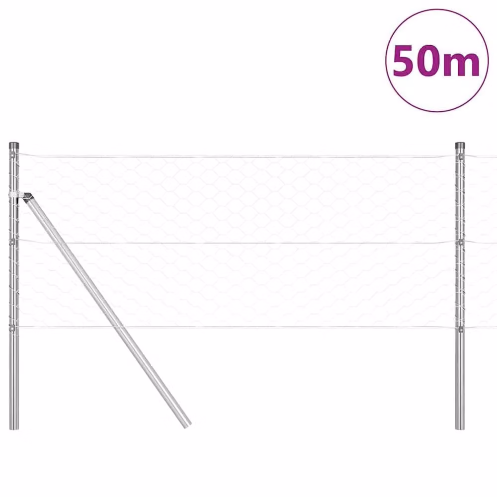 Berkfield Home Silver Galvanised Steel Hexagon Fence, H: 60 cm x L: 50 m – 2