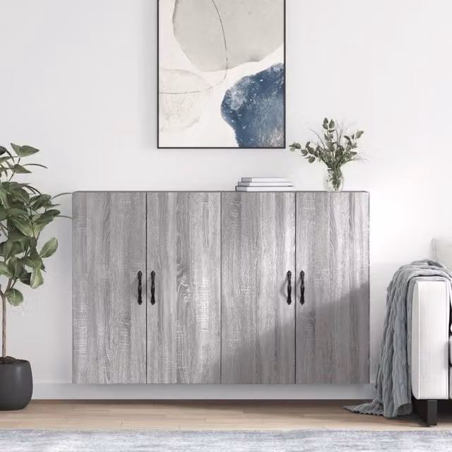 Berkfield Home Set of 2 Wall Mounted Cabinets in Grey Sonoma Matt MDF – 1
