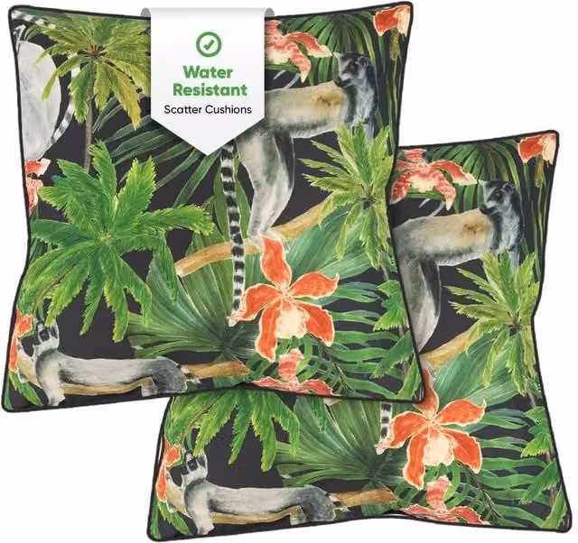 Gardenwize Pack of 2 Lemur Printed Outdoor Scatter Cushions in Multicolour