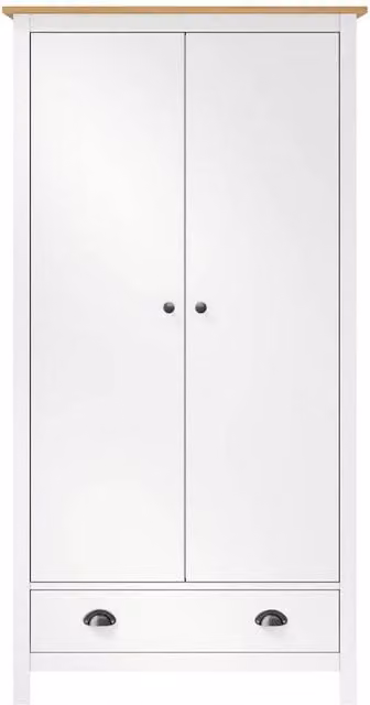 Berkfield Home 2-Door Hill Wardrobe in White Solid Pine Wood, W/D/H: 89 x 50 x 170 cm