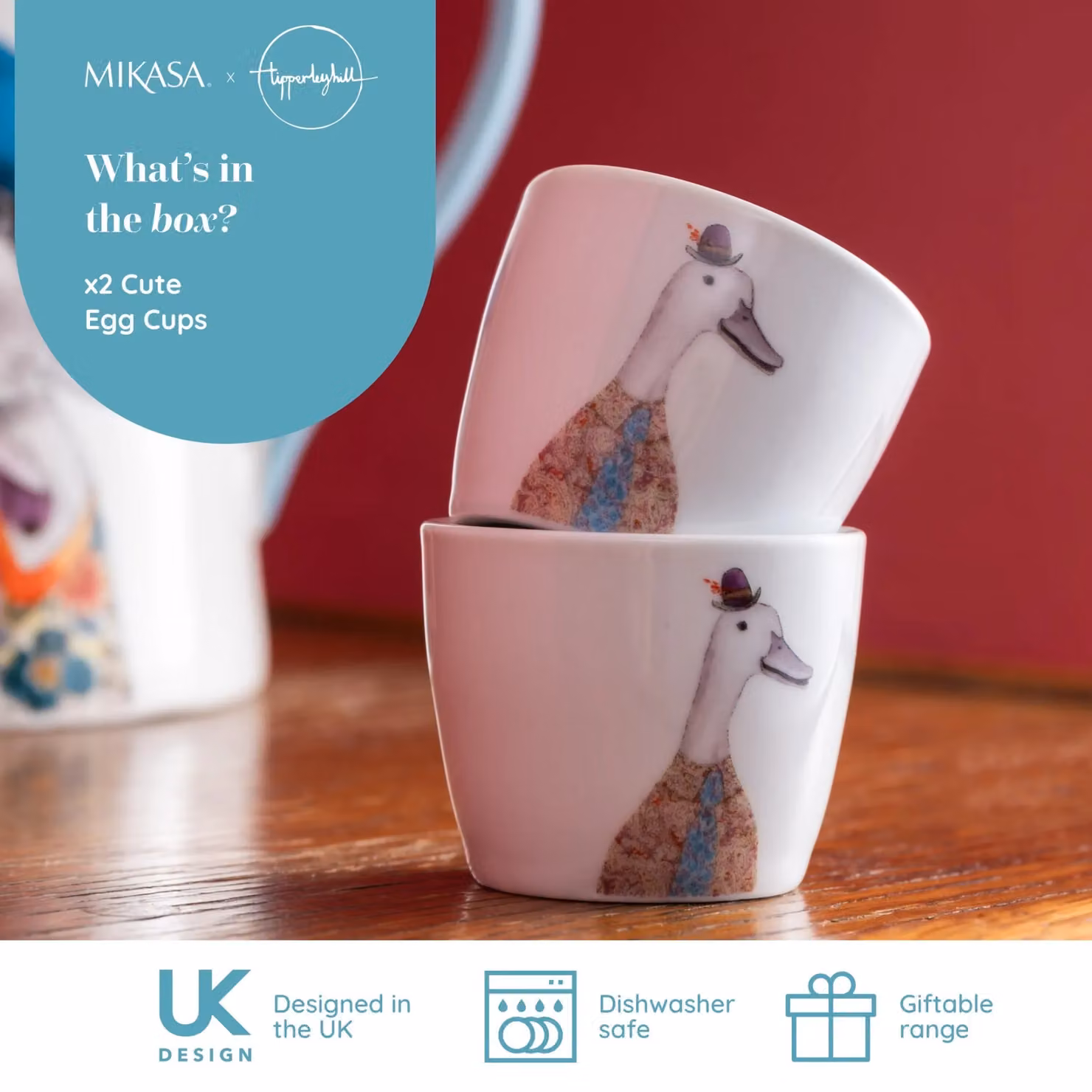 Mikasa Tipperleyhill Porcelain Egg Cups with Duck Design, Multicolour and White, Set of Two – 6