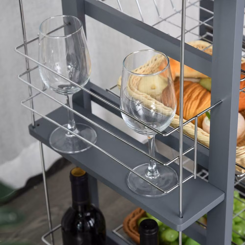 STILVORA Grey Freestanding Storage Cart with 4 Baskets and Side Racks – 4