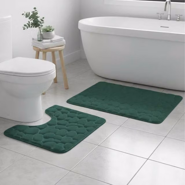 Snug City Pebble Design Memory Foam Bath Mat Set in Green, W: 50 cm x L: 80 cm