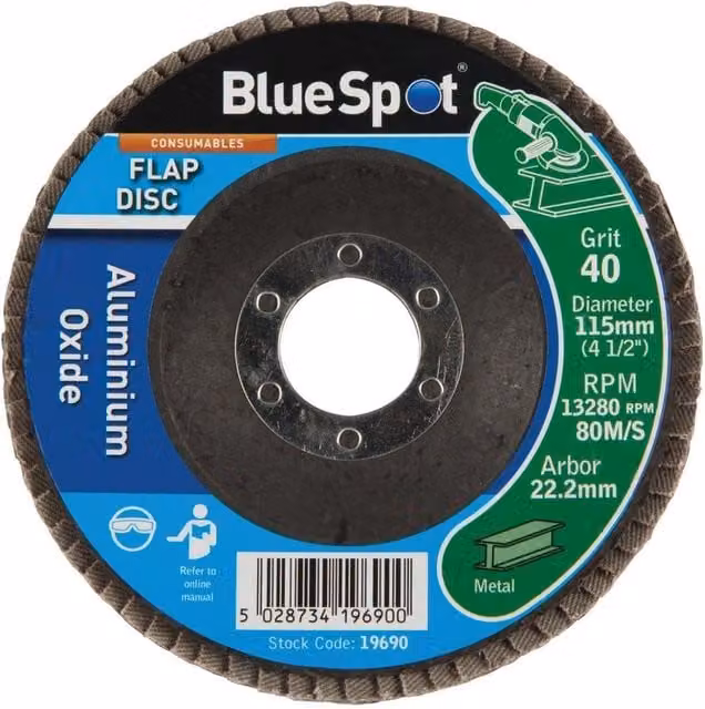 Bluespot Tools Universal Multicolour Sanding Flap Disc for Angle Grinders, Diameter: 115 mm, Bore: 22.2 mm