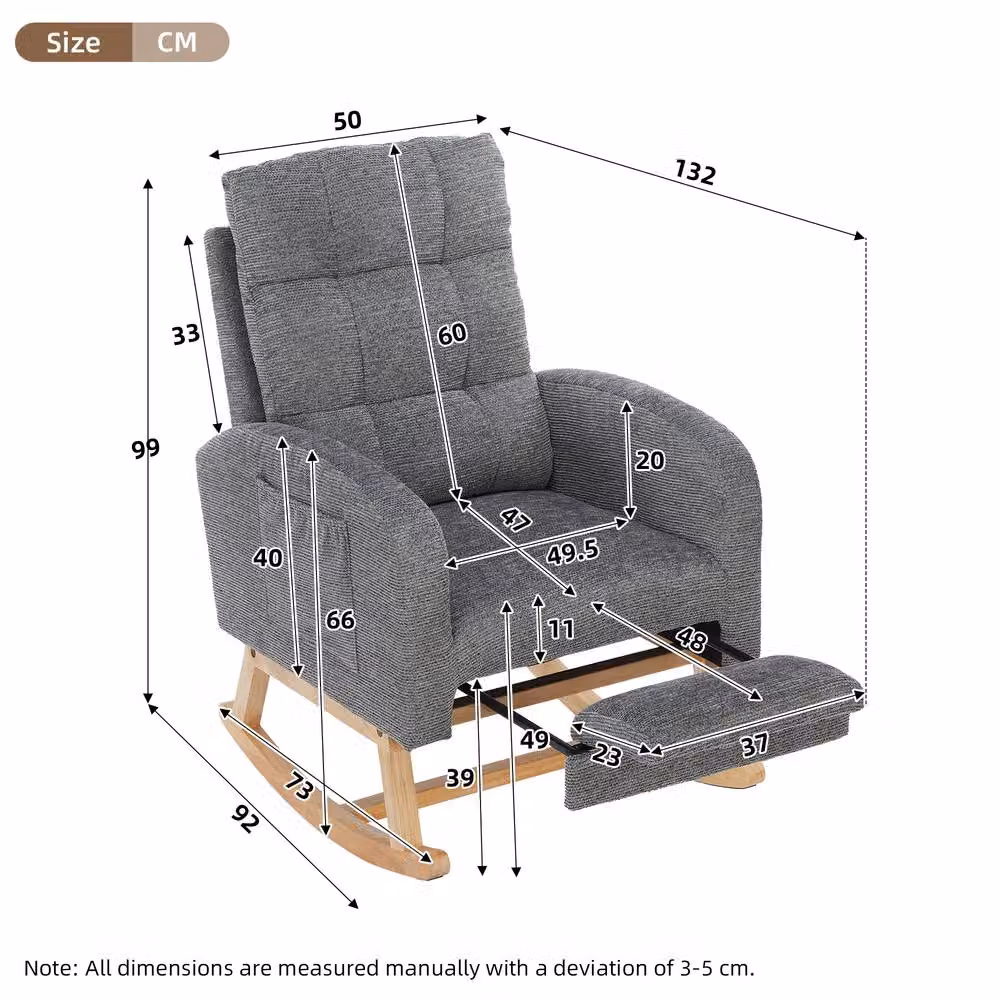 Merax Grey Bouclé Upholstered Rocking Chair with Retractable Footrest and Solid Wood Frame – 2