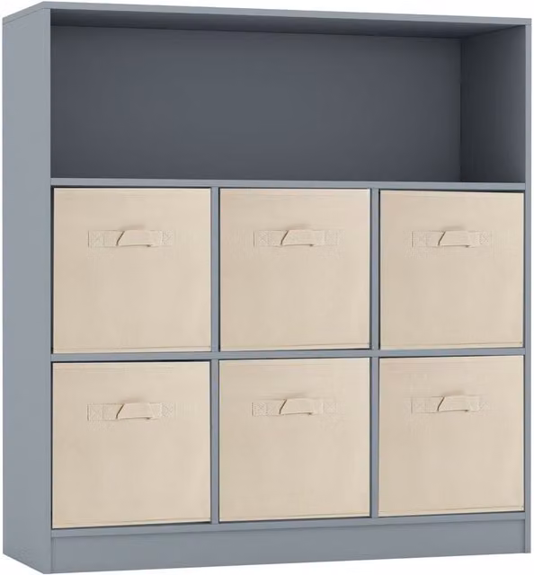 URBNLIVING Modern 7 Cube Wooden Storage Unit and Bookcase in Grey and Beige