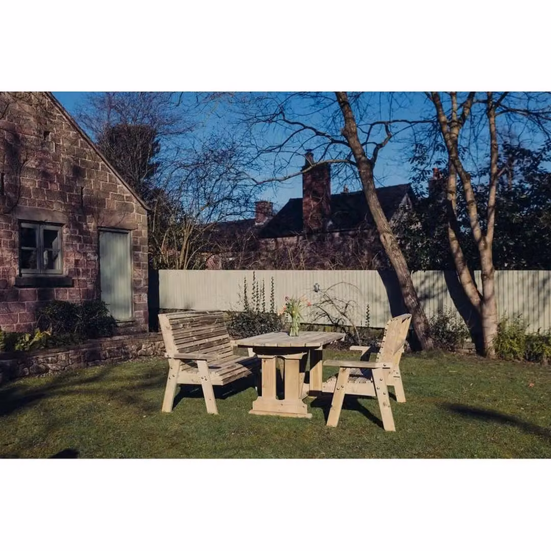 Churnet Valley Garden Furniture Ltd Ergo Dining Table and Bench Set in Brown, Seats 4 – 2