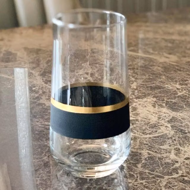 The Mia UK Set of 6 Glow Series Striped Glass Tumblers in Black, Gold and Transparent
