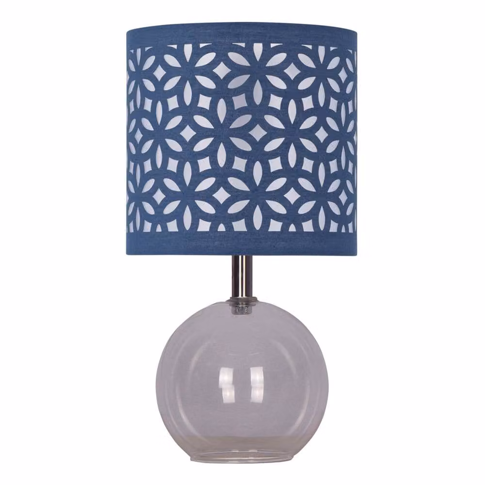 First Choice Lighting Set of 2 Buck Clear Glass Table Lamps with Navy Blue Cut Out Shade – 2