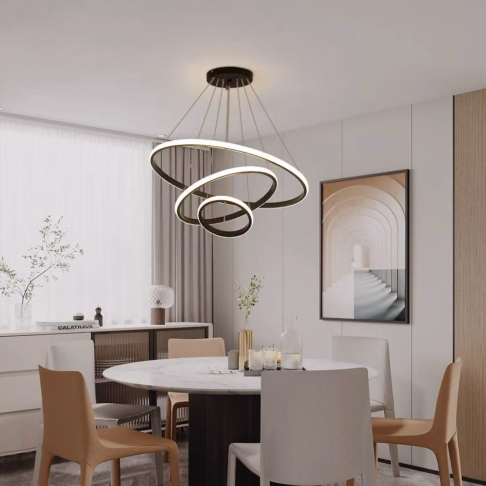 Goeco Modern Black 3-Ring LED Pendant Light, 36W 3-Colour Adjustable Chandelier – 2