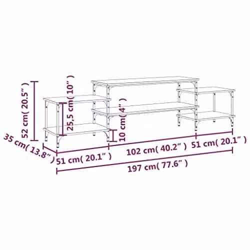 vidaXL TV Cabinet in Sonoma Oak Brown, W: 197 cm, D: 35 cm, H: 52 cm
