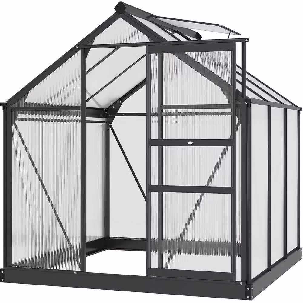 STILVORA Grey Aluminium Polycarbonate Greenhouse with Sliding Door, Window and Rain Gutter, W/D/H: 182.88 x 182.88 x 190 cm – 4
