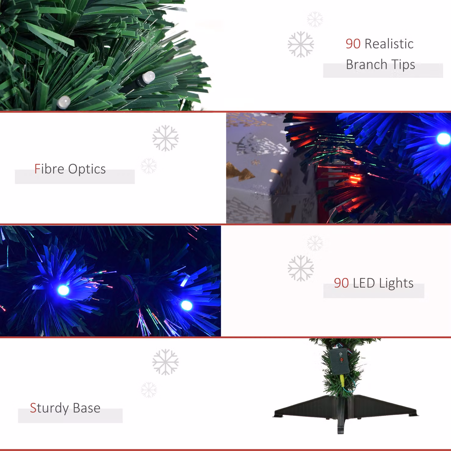 HOMCOM 90 cm Prelit Artificial Christmas Tree with Multicolour Fiber Optics in Green – 7
