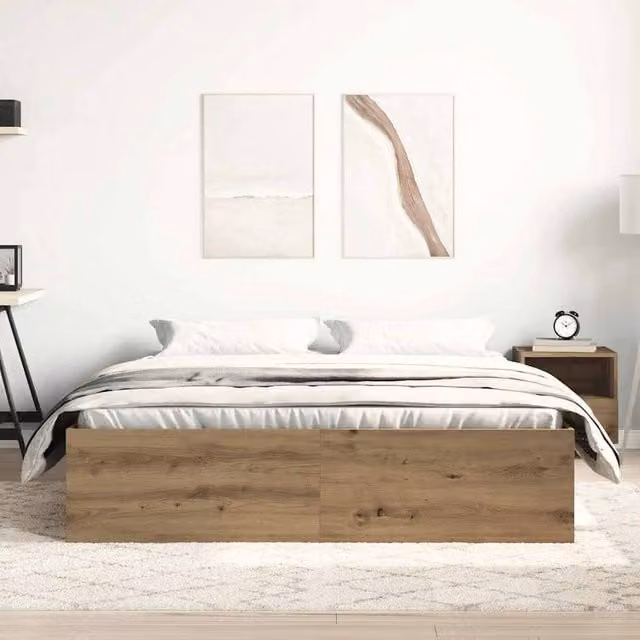 Berkfield Home Artisan Oak Durable Bed Frame with Drawers, Brown, W/D/H: 150 x 200 x 35 cm – 1
