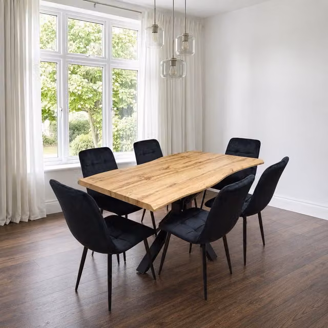 Kosy Koala Industrial Dining Set with Rectangular Wood Table and 6 Chairs