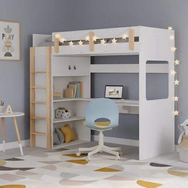 Nöa and Nani Nells High Sleeper Cabin Bed with Built-in Desk and Storage in White, Single Size, 90 x 190 cm