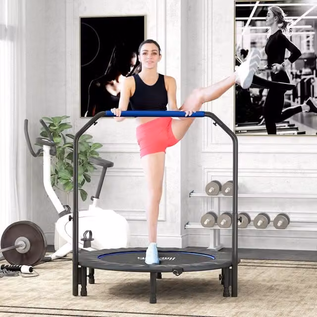 HOMCOM Foldable Mini Fitness Trampoline, Blue, Width: 121.92 cm