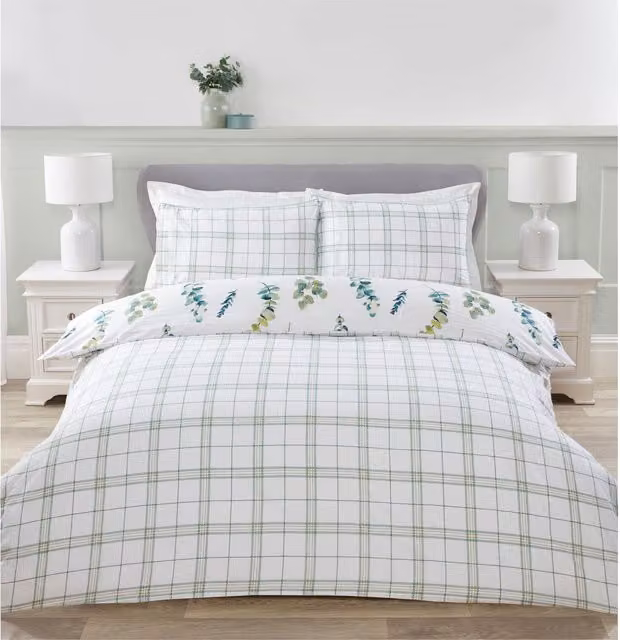 Divante Eucalyptus Spray Reversible Duvet Set, Green, Blue and White, 200 x 200 cm