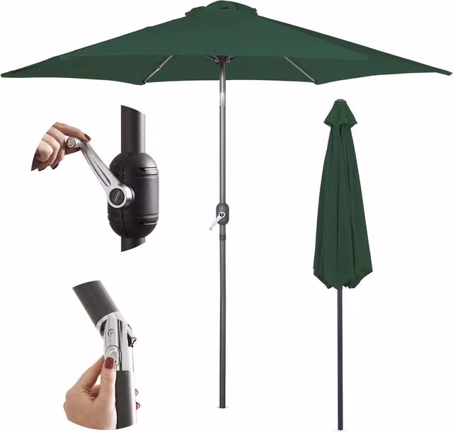 VonHaus 2.7m Garden Parasol with Tilt and Hand Crank in Green